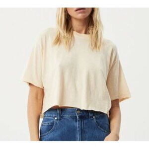 AFENDS Slay Cropped Hemp Oversized Tee Women Size Large NWT Baggy Relaxed Fit